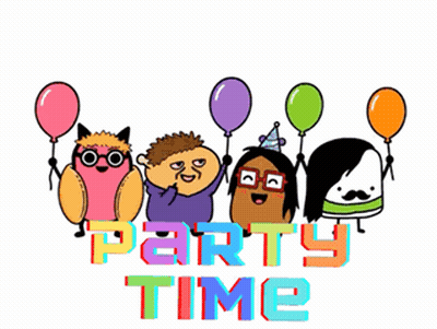 Cartoon Characters Holding Balloons Party Time GIF