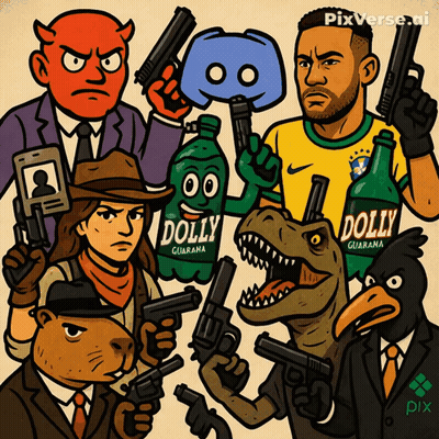Cartoon Characters Holding Guns With Dolly Guarana Bottles GIF