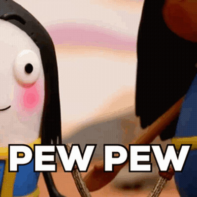 Cartoon Characters Holding Hands Saying Pew Pew GIF