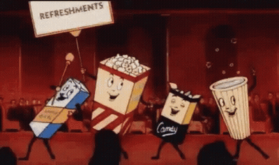 Cartoon Characters Holding Sign Saying Refreshments GIF