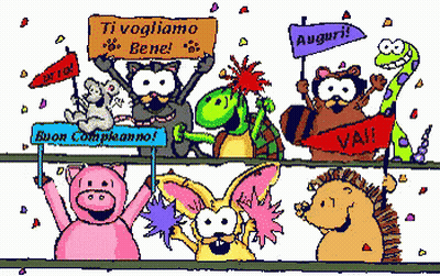Cartoon Characters Holding Signs Saying Auguri GIF