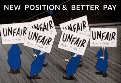 Cartoon Characters Holding Unfair Signs GIF