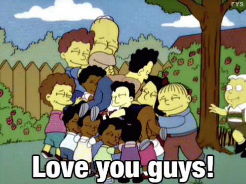 Cartoon Characters Hugging Love You Guys GIF