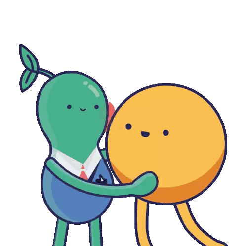 Cartoon Characters Hugging With Hearts Sticker