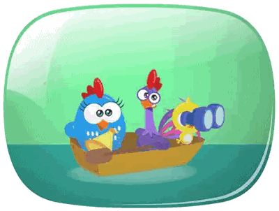 Cartoon Characters In Boat With Telescope Sticker