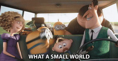 Cartoon Characters In Car Saying What A Small World GIF