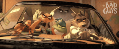 Cartoon Characters In Car With Bad Guys GIF