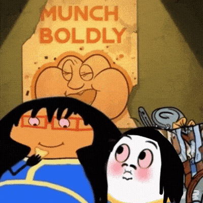 Cartoon Characters In Front Of Munch Boldly Sign GIF