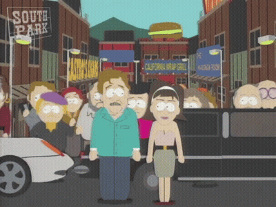 Cartoon Characters in Front of South Park Sign