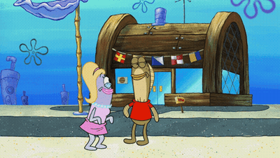 Cartoon Characters In Front Of Spongebob Squarepants Sign GIF