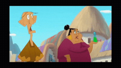 Cartoon Characters In Front Of Thatched House GIF