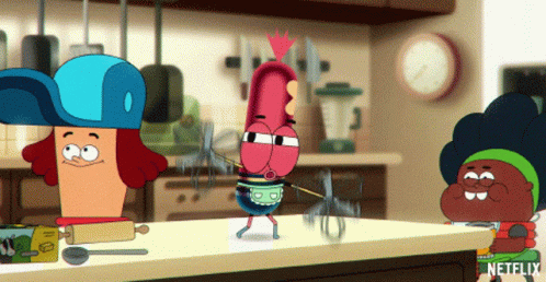 Cartoon Characters In Kitchen With Netflix Logo GIF