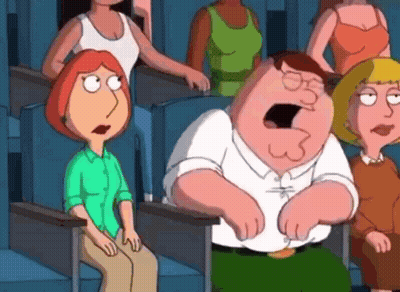Cartoon Characters In Theater With Peter And Lois Griffin GIF