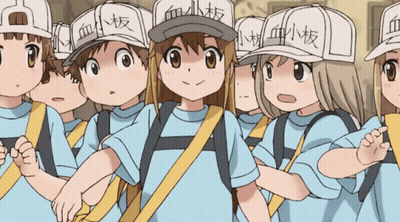 Cartoon Characters In White Hats With Chinese Writing GIF