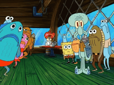 Cartoon Characters Including SpongeBob And Squidward GIF