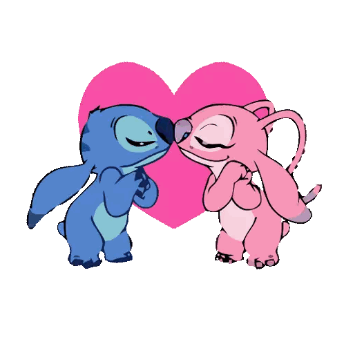Cartoon Characters Kissing In Front Of Pink Heart Sticker