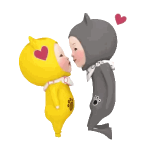 Cartoon Characters Kissing With Hearts Sticker