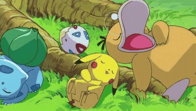 Cartoon Characters Laying In Grass Pikachu Bulbasaur GIF
