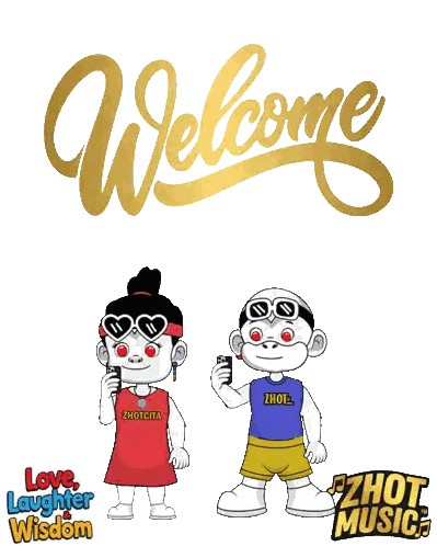 Cartoon Characters Next To Welcome Sign Sticker