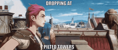 Cartoon Characters On Building With Dropping At Pilted Towers GIF