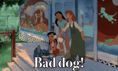 Cartoon Characters On Porch With Bad Dog GIF