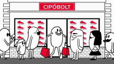 Cartoon Characters Outside Cipőbolt Store GIF