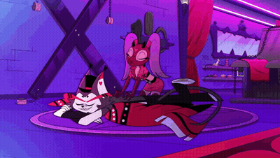 Cartoon Characters Playing In Purple Room GIF