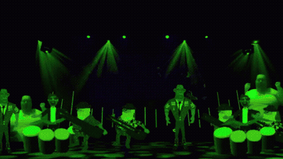 Cartoon Characters Playing Instruments On Stage GIF