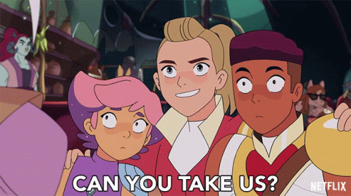 Cartoon Characters Posing Can You Take Us GIF
