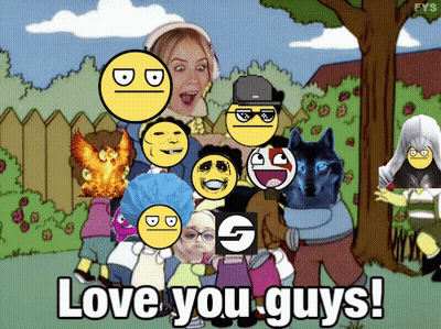 Cartoon Characters Posing Saying Love You Guys GIF