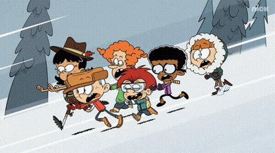 Cartoon Characters Running Down Road With Nick Logo GIF
