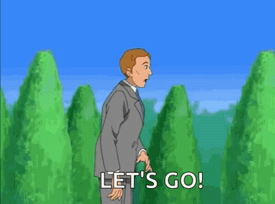 Cartoon Characters Running In Park Saying Lets Go GIF