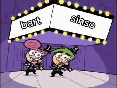 Cartoon Characters Singing Under Bart And Sinso Sign GIF