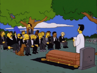 Cartoon Characters Sitting Around Coffin GIF