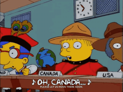 Cartoon Characters Sitting At Table Canada USA Signs GIF