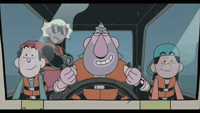 Cartoon Characters Sitting In Boat One Wearing Sunglasses GIF