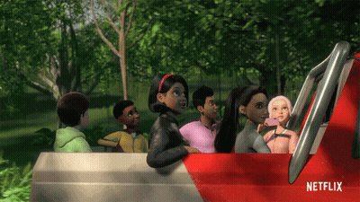 Cartoon Characters Sitting In Car With Netflix GIF