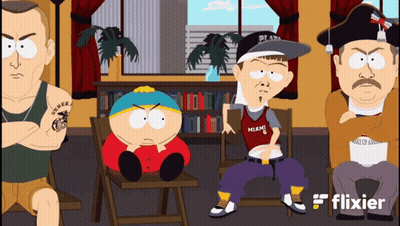 Cartoon Characters Sitting In Room With Flixier GIF