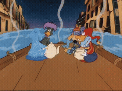 Cartoon Characters Sitting On A Boat GIF