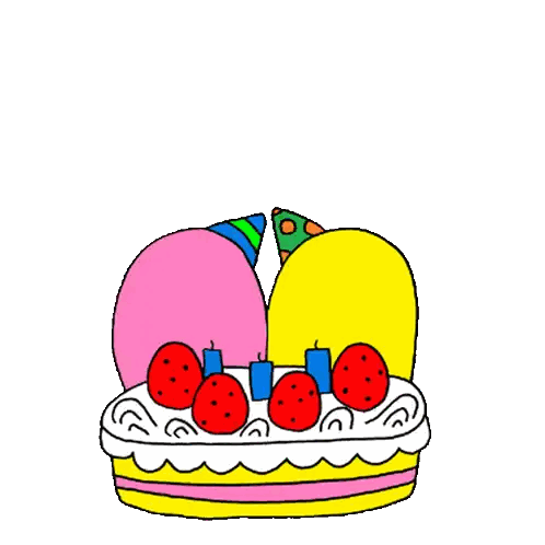 Cartoon Characters Sitting On Birthday Cake Sticker