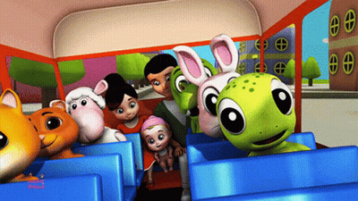 Cartoon Characters Sitting On Bus With Turtle GIF