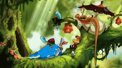 Cartoon Characters Sitting On Tree Branch With Blue Bird GIF