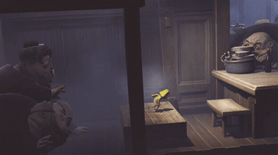 Cartoon Characters Sitting On Wooden Table GIF