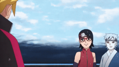 Cartoon Characters Standing Against Blue Sky GIF