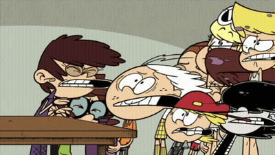 Cartoon Characters Standing Around Table GIF