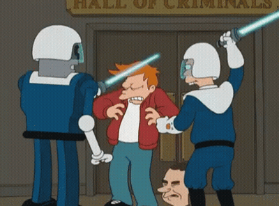 Cartoon Characters Standing At Hall Of Criminals GIF