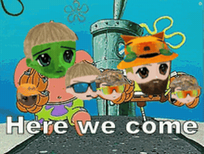 Cartoon Characters Standing Here We Come GIF