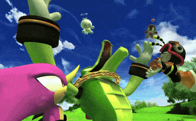 Cartoon Characters Standing In Field With Blue Sky GIF