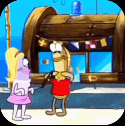 Cartoon Characters Standing In Front Of A Building GIF