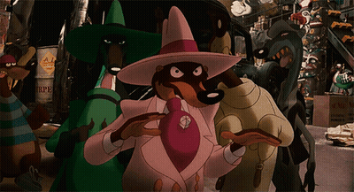 Cartoon Characters Standing In Front Of Barrel Saying RPE GIF